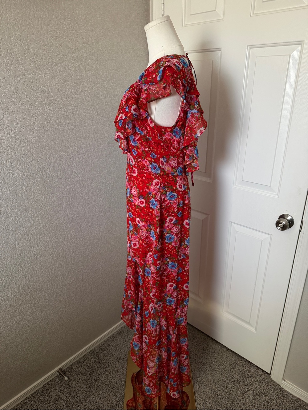Wayf Red Floral High-Low Ruffle Maxi Dress - Picture 4 of 5